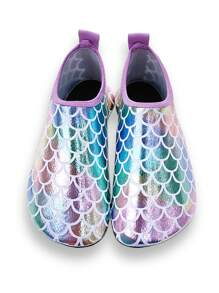 Children's Outdoor Beach Shoes, Girls' Colorful Fish Scale Soft Sole Lightweight Breathable Outdoor Swimming Water Sports Beach Elastic Socks Shoes