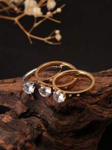 1 pieza Anillo con forma de corona incrustado con gran cubic zirconia, de acero de titanio de color oro/oro rosa/plata, de estilo personalizado y de moda, adecuado para uso diario de mujeres y como regalo para fiestas