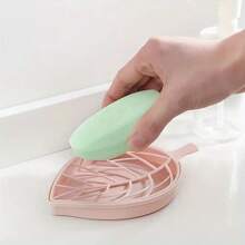 2pcs Leaf Shaped Soap Dish Set, Non-Slip Bathroom Soap Holder, Shower Drainage Tray, Decorative Soap Storage Tray For Home And Kitchen, Plastic Material