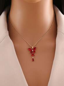 1pc Stainless Steel 18K Plated Butterfly Pendant Necklace, Fashion French Chic Ins Style Suitable For Party, Date, Office Wear