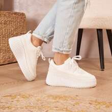 Women's Urban Lace-Up Platform Sneakers - White - View 3