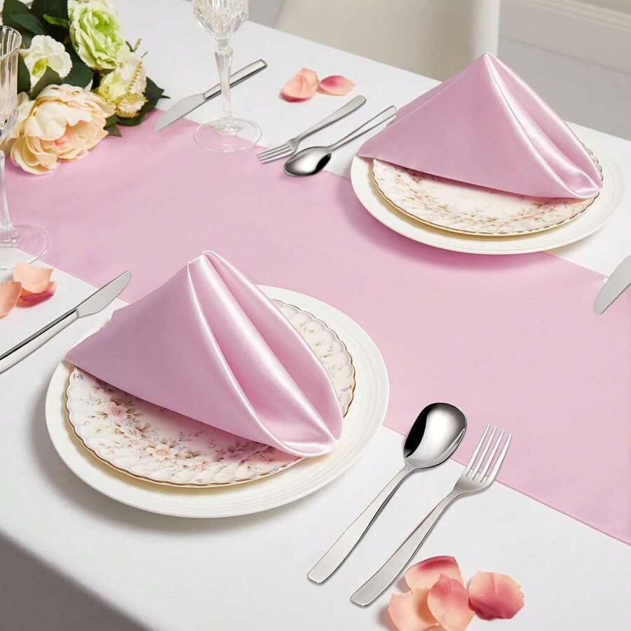 Juego de camino de mesa de satén, 1 camino de mesa y 6 servilletas, mantel de mesa de seda satinada largo, adecuado para boda, fiesta, ceremonia de graduación, decoración de cumpleaños