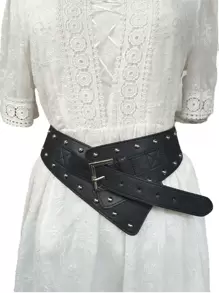 1 件女士斜宽腰带带金属铆钉，朋克风格时尚百搭连衣裙配饰，休闲可爱性感