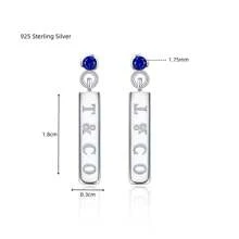 1 Pair 925 Silver Square & Round Blue Sapphire Geometric Letter French Style Simple Letter Stud Earrings For Women