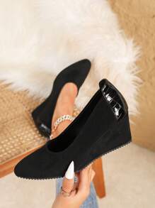 2025 Novos Sapatos de Primavera Femininos Sapatos de Trabalho de Escritório Biqueira Redonda Sapatos Confortáveis de Fundo Macio Salto Médio Plataforma Rasa Bombas