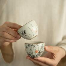 1 件汝窑墨竹裂釉茶杯，陶瓷茶具茶杯，主人和客人用，容量 60 毫升，功夫茶 - 彩色 - 查看 7