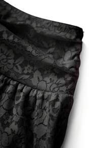 Women Tiered Ruffled Short Skirts Floral Lace Sheer Mid Rise Lined Cute Flowy Mini Skirts - Black - View 5