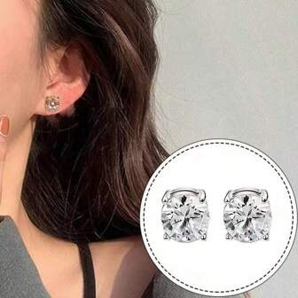 2 件女士假穿孔耳环时尚不锈钢方晶锆石磁性耳夹珠宝礼物适合青少年