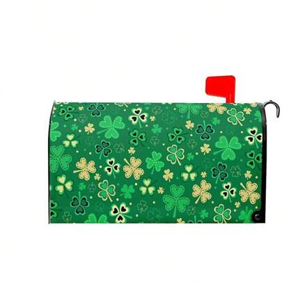St Patricks Day Summer Mailbox Covers Magnetic Standard Size 18 X 21 Inch Green Gold Shamrock Magnetic Mailbox Cover St. Patrick's Day Mailbox Wrap Post Box Cover Decoration Outdoor Garden Home Yard