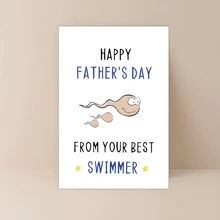 1pc Humorous Father's Day Greeting Card Cartoon Sperm Design, 'From Your Best Swimmer' Personalized Message For Dad, Animal & Abstract Theme, English Language Birthday Card