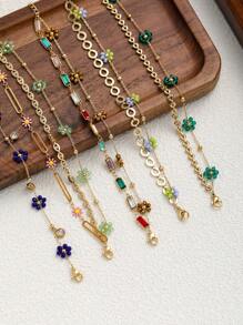 1 Peça Pulseira de Camadas Minimalista e Elegante de Contas de Flor Entrelaçadas em Aço Inoxidável para Mulheres, Adequada para Encontros, Festas e Uso no Escritório