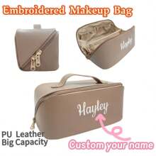 Personalized Embroidered Simple Multifunctional Cosmetic Pouch - Brown - View 1