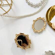 Supporto per telefono a cuscino d'aria con specchio dal design retrò europeo, supporto per telefono pieghevole e tondo da scrivania, regalo perfetto per il telefono