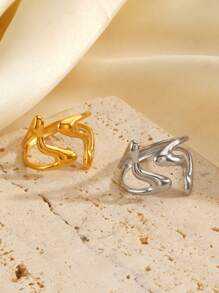 1pc Stainless Steel 18K Gold Plated Simple Geometric Open Ring, Suitable For Daily Wear For Women - Multicolor - View 5