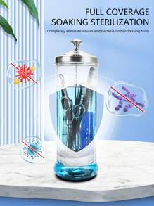 1个1000毫升/1500毫升理发店消毒罐，美容美甲师不锈钢玻璃过滤清洁杀菌容器，适用于美容美发沙龙工具、美发工具、美发产品及配件，是美容旅行必备品，也适用于理发师、发型师、理发师配件、情人节礼物、美发用品、发型师、理发店、沙龙、度假必备品、美发产品、理发店、情人节礼物、女士旅行必备品、发型师工具 - 無色 - 查看 3