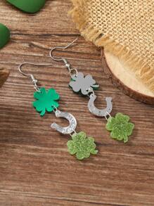 1 par de aretes largos de trébol verde con forma de gota acrílica de la Día de San Patricio