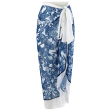 Bohemian Style Floral Print Ruffled Hem Swimsuit With Coverup And Skirt, Summer Beach Vacation Set - Blue - View 6