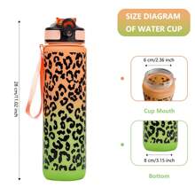 1 件 34 盎司/1000 毫升耐用渐变豹纹印花玻璃杯，带盖和吸管，防漏，便携，带编织手柄，一键打开盖子，防溢，适用于户外运动、骑自行车、健身、学校、生日、复活节、独立日、妇女节、母亲节、情人节、圣诞节、万圣节礼物 - 彩色 - 查看 5