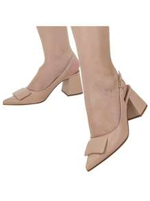 Women's Slingback Pumps Comfortable Dress Shoes With Buckle 18103 - Nude - View 2