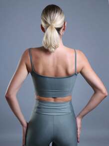 FITNESS TOP WITH NON-TRANSPARENCY STRAPS AND HIGH SUPPORT - Army Green - View 3