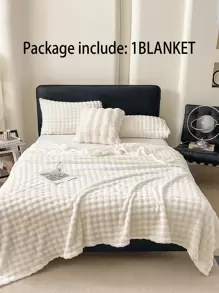 1pc Cream White Fluffy Ruffle Edge Soft & Cozy Blanket, Suitable For Bedroom & Guest Room