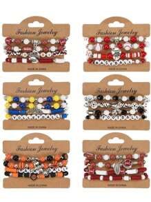 4Pcs/Set Bohemian Sports-Themed Polymer Clay Bracelet Featuring Elements Of Rugby Basketball Soccer Baseball And Volleyball For Women's And Men's Daily Wear Holiday