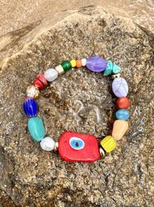 1 pieza Pulsera hecha a mano de cuentas de vidrio coloridas con diseño de ojo malvado, joyería boho de verano y playa para mujer (el color y la forma varían) - Multicolor - Ver 15