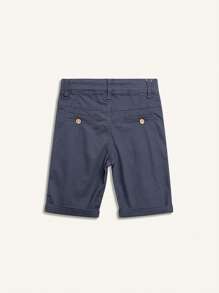 Young Boys' Casual Cotton Blend Elastic Waist Embroidery Zip-Up Bermuda Shorts With Drawstrings