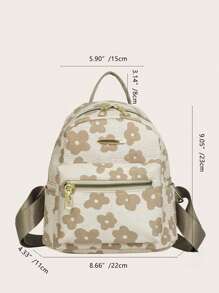 1件大兒童印花圖案簡約百搭小眾設計休閒大容量背包 - 卡其色 - 查看 5