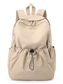 2022 新款女士双肩包大容量旅行包轻便休闲运动背包纯色 - 米色 - 查看 2