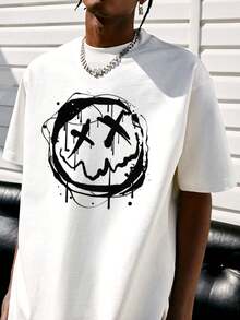 Cross Eyes Face Print Camiseta cuello gráfico hombre Algodón 220g - Blanco - Ver 1