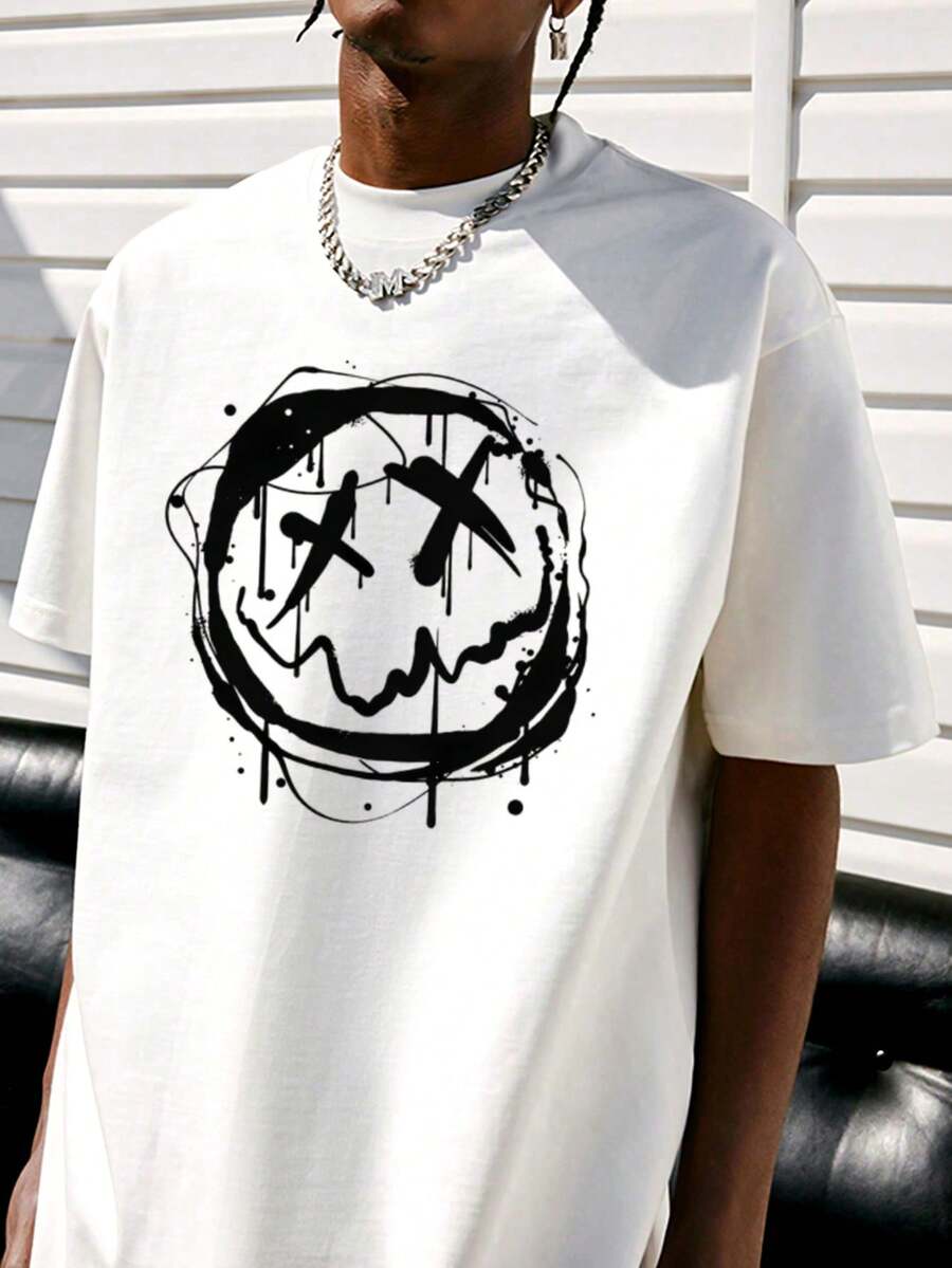 Cross Eyes Face Print Camiseta cuello gráfico hombre Algodón 220g - Blanco - Ver 1