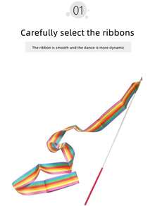 قطعة واحدة شريط ألوان متدرجة لرياضة الجمباز الإيقاعي بطول 4 متر ، للاداء والعروض ، مناسب للجمباز وحفلات أعياد الميلاد وديكورات الحفلات - متعدد الألوان - مشاهدة 5