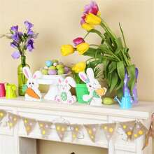 3Pcs Easter Tiered Tray Decor Kit, Cute Rabbit Wooden Sign Desk Ornament For Holiday Party - Colorful - View 5