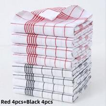1/2/4/6/8/12 pièces Serviettes de cuisine ultra-douces, super absorbantes, à motifs carreaux et rayures, chiffons à vaisselle rouges / bleus / noirs, parfaits pour la maison et la salle à manger