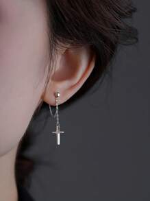 1 Pair Unique High-End Cross Chain Earrings, Cubic Zirconia Stud Earrings, Edgy & Elegant Style, Suitable For Men And Women