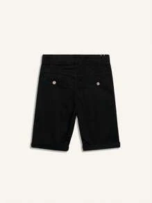 男童休闲弹力腰带刺绣拉链及膝短裤，腰部可调节 - 黑色 - 查看 3
