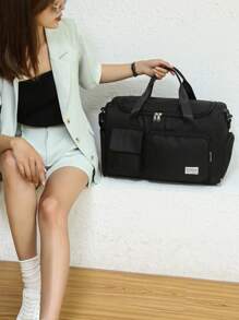 轻便行李包，配有可调节肩带和手柄，多隔层旅行包，配有行李带和鞋隔层，旅行必需品，便携式收纳包 - 黑色 - 查看 4