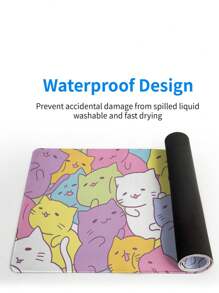 1pcCute Cat Game Mouse Pad, Large Mouse Pad, Large Computer Keyboard Pad, Sewn Edge Mouse Pad, Non-Slip Rubber Mouse Pad