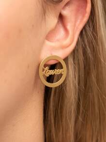 Custom Name Stud Earrings, Stainless Steel Round Shape, Minimalist And , Suitable For Women's Daily Wear Or Parties, Fashionable Accessory For Women All Seasons - Multicolor - View 5