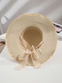 Wide Brim Woven Straw Hat, Fashionable Sun Protection Panama Hat With Ribbon, Suitable For Summer Beach Vacation - Multicolor - View 6