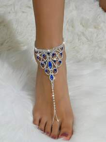 Luxurious Rhinestone Heart Shaped Anklet, Sexy Fashion Jewelry, Toe Ring Anklet For Women, Wedding, Beach Party, Special Occasion
