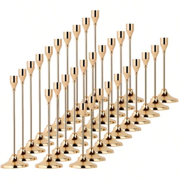 Set Of 30 Golden Cone-Shaped Candle Holders, Perfect For Romantic European-Style Candlelit Dinners, Wedding Decorations, Room Decor, Home Decor, And Various Festive Table Decorations - Ideal For Christmas, Halloween, Easter, Diwali, Thanksgiving, Weddings, Banquets, Parties, Home And Hotel Decor, Durable, Easy To Assemble, (Candles Not Included) Gifts Birthday Graduation