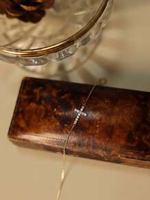 1pc Fashion Diamond-Studded Cross Design S925 Sterling Silver Bracelet, Suitable As Wedding & Bridal Gift For Women - Gold Bracelet - View 8