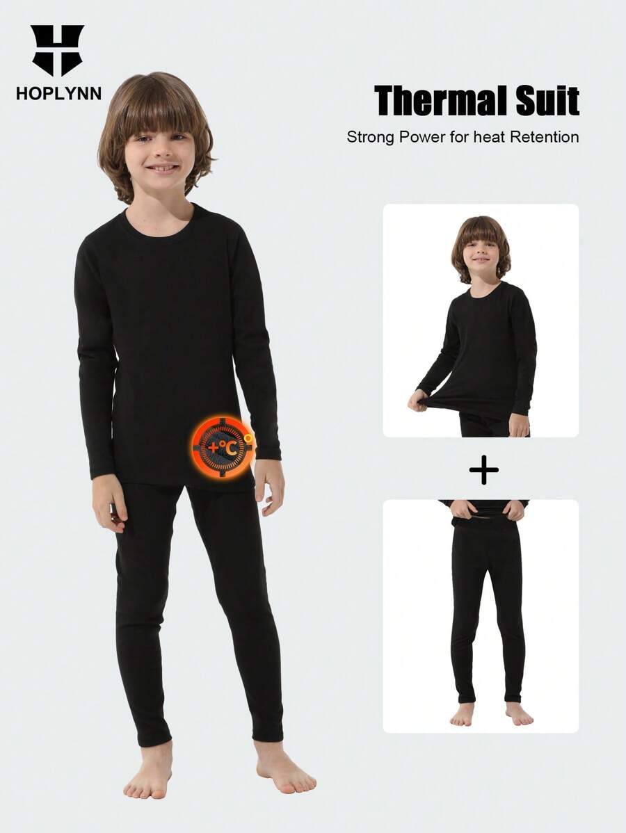 HOPLYNN 两件套男童保暖压缩内衣套装，保暖内衬上衣和裤子，适合春秋季穿着