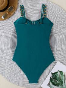 Polovedo Official Women's Hollow Out Metal Decor One-Piece Swimsuit