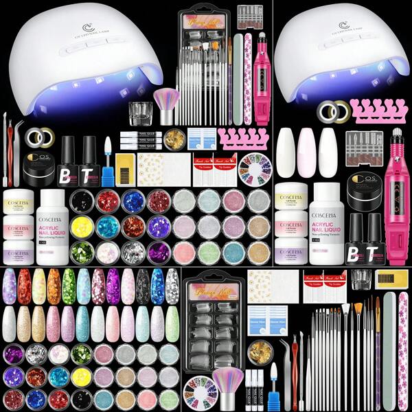 coscelia COSCELIA Acrylic Nail Kit With Drill Nail Kit Acrylic Set For Beginners With Everything Gel Polish UV Light Decorations For Home Salon Gift Set