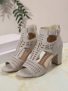 Women's Hollow-Out Open Toe Thick Heel Platform Sandals, 8cm High Chunky Heel Fashion Elevated Dress Shoes For Party, Travel, Vacation, Suitable For All Seasons, Brown