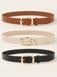 Set 3 buc. curea minimalistă cu cataramă pătrată pentru femei, curea clasică la modă, casual, versatilă pentru rochie, blugi, potrivită pentru purtare zilnică, naveta la serviciu, fabricată din piele PU de calitate, vară, școală, toamnă, Halloween