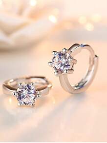 1 Pair 925 Sterling Silver Fashionable Retro Delicate Luxury Elegant Sweet Sparkling 4pcs Synthetic Opal Linear Geometric High-End Creative Design Petite INS Style Girlish Minimalist Luxurious Couple Adorable Casual Daily Party Gift Versatile Hypoallergenic Earrings - Silver - View 4